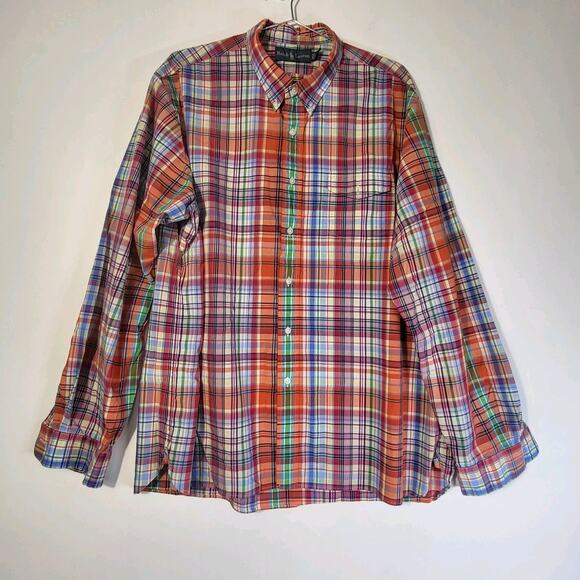 Ralph Lauren Men’s XXL Plaid Shirt Orange Blue Custom Fit Button Down Madras - Picture 1 of 7